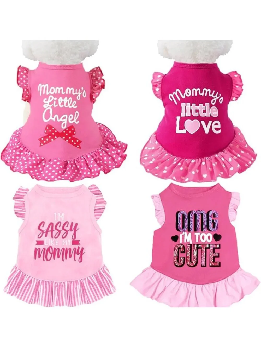 Cute Summer Dog Dress Set - 4 Pieces Pet Apparel for Small Dogs & Cats, X-Small